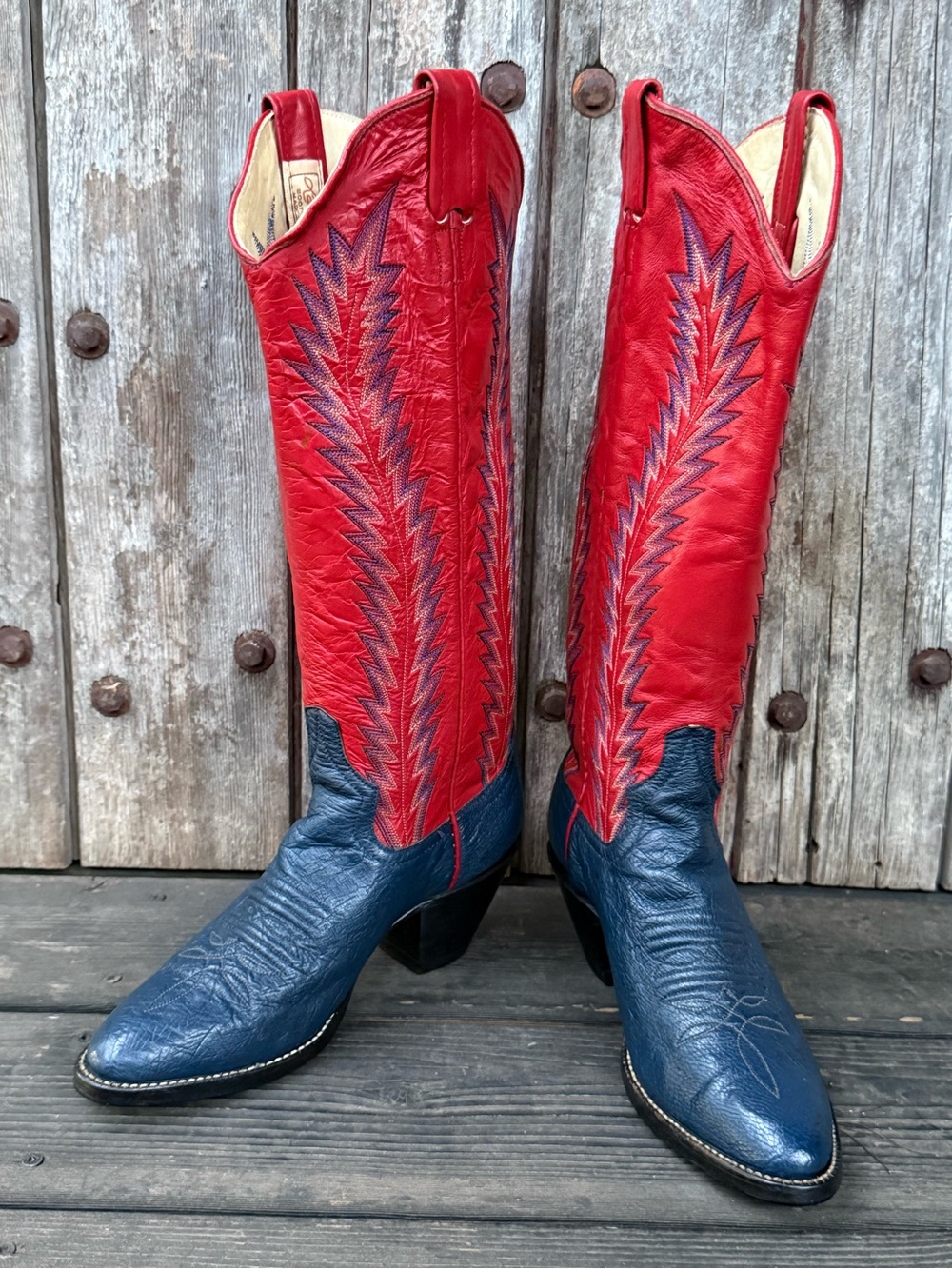 Vintage Larry Mahan Exotic Leather Ostrich Two-Toned Women's Cowboy Boots - Picture 3 of 9